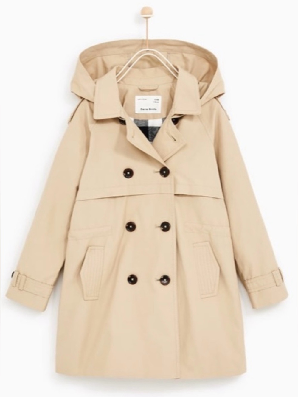 Zara Girls Hooded Trench Coat In Tan Size  9